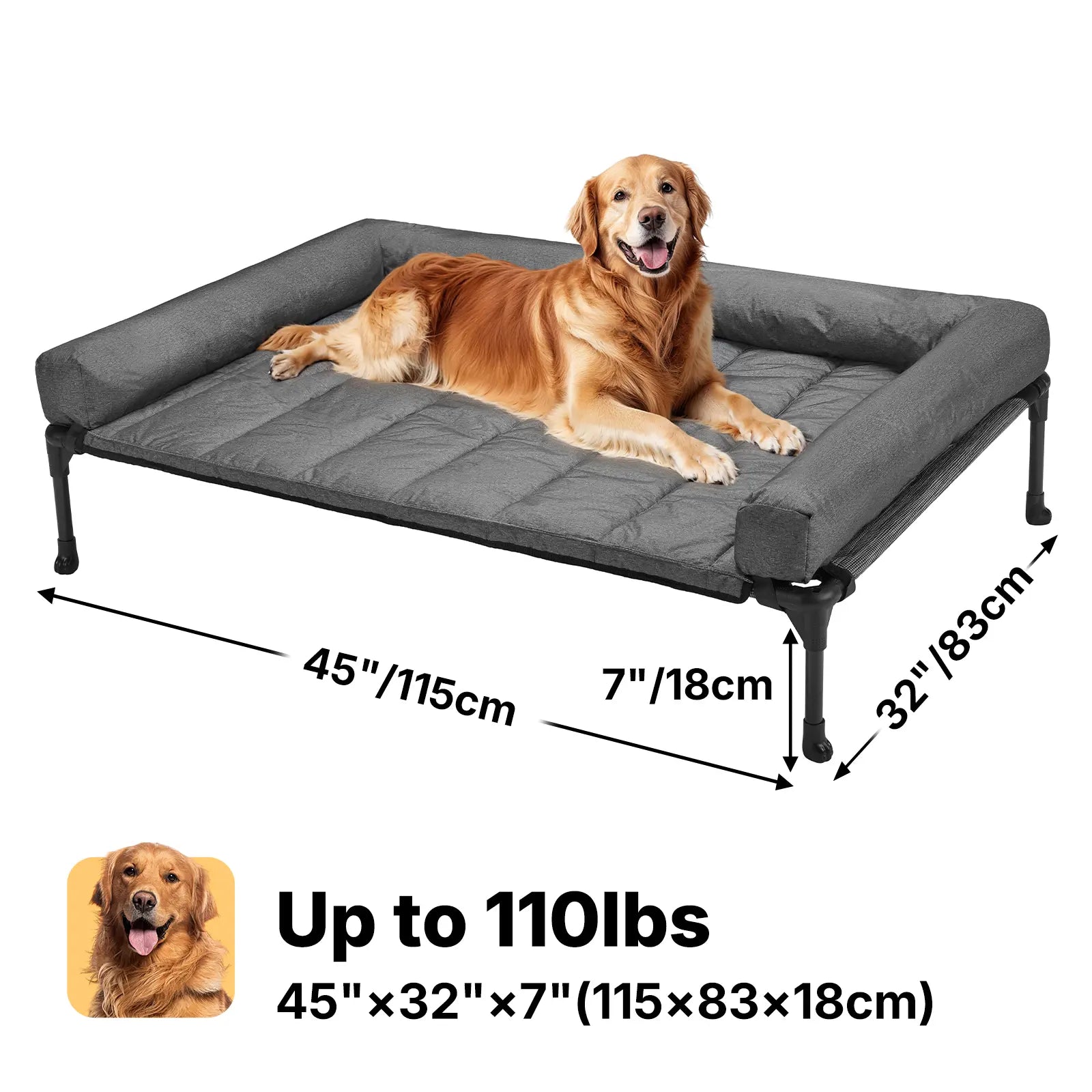 VEEHOO Orthopedic Elevated Pet Bed for Dogs – Joint Support and Anxiety Relief with Soft Bolster Cushion, Breathable Mesh, and Washable Cover for Healthy Sleep